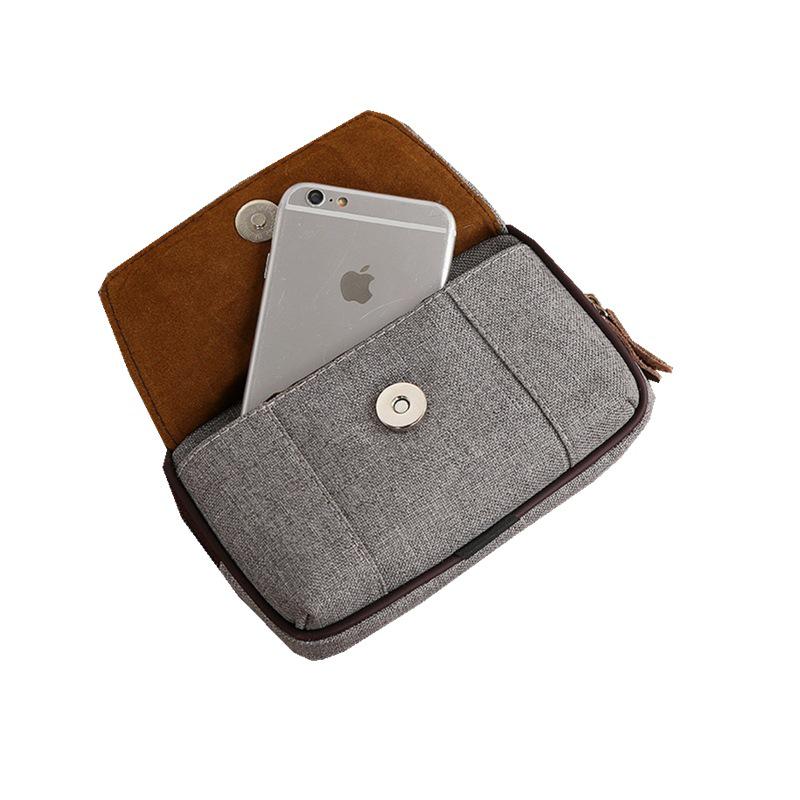 Men’s Leather & Canvas Multi-Style Waist Bag with Phone Holder