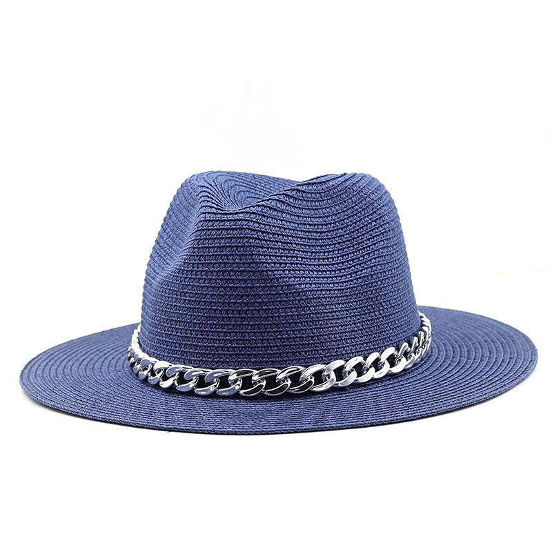 Men's and women's acrylic decorative big-brimmed straw hat spring and summer British style new outdoor travel sunshade jazz straw hat