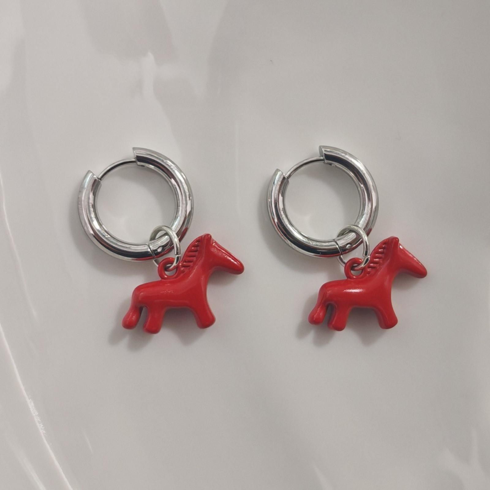 

Dopamine Red Pendant Earrings New Year Retro Party Gift For Women One Size срібний