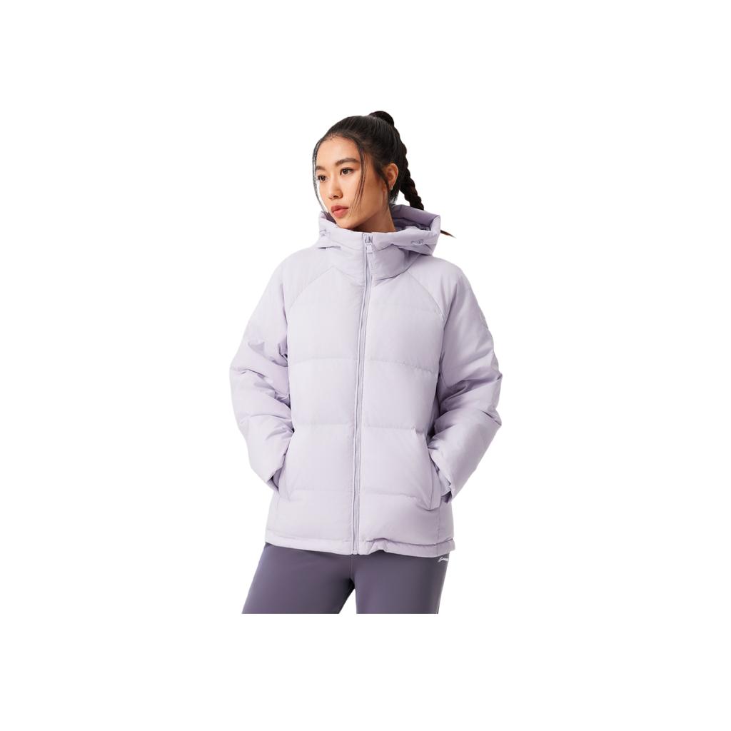 Li Ning Fitness Series Hooded Logo Stitching Down Jacket Women Outerwear AYMV776-2