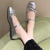 Fashion Low Heel Single Shoes Women's Square Toe Shallow Mouth Metal Buckle One Slip Anti-Slip Wear-Resistant Low Top Shoes