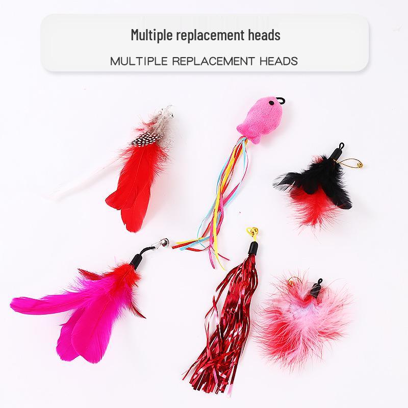 Steel Wire Feather & Fish Teaser Stick with Replacement Head for Cats