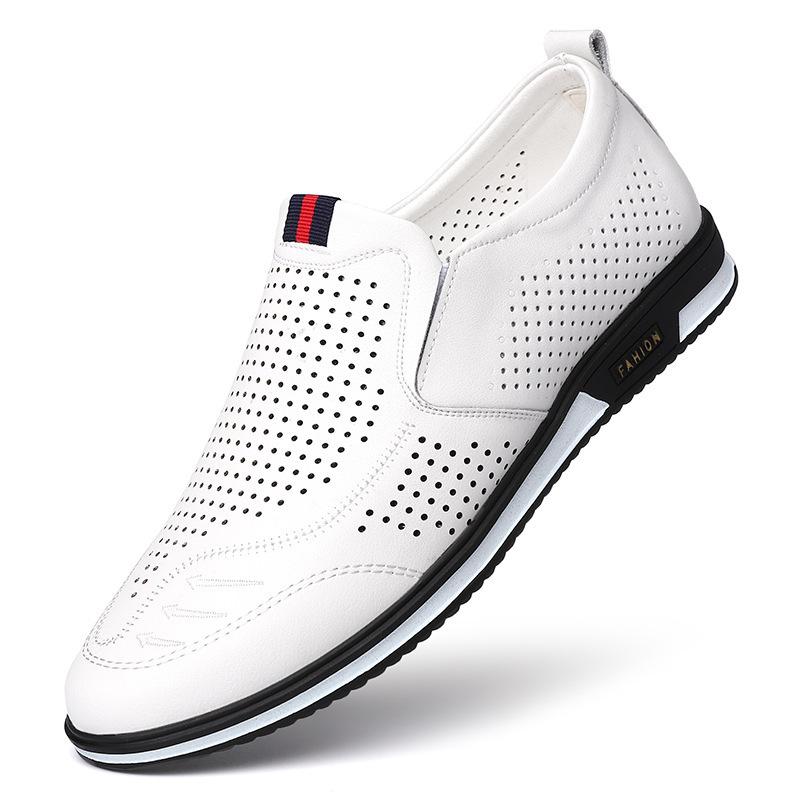 2025 Summer Leather Shoes Soft Leather Men's Shoes Soft Soles Men's Business Casual Shoes Summer Hollow Sandals Overalls Doudou Shoes