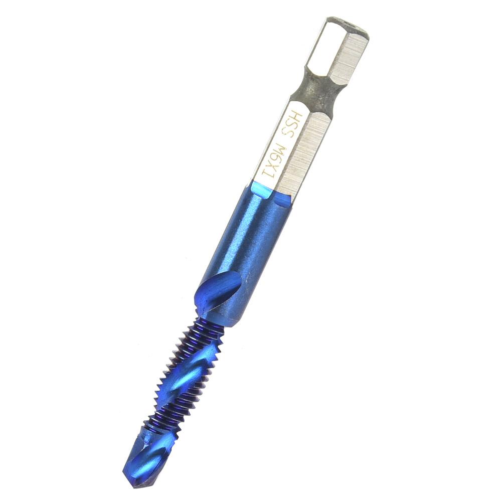 High Speed Steel Plated Blue 6.35mm Hex Shank Tap Drill Bit HSS Compound Tap (M6)