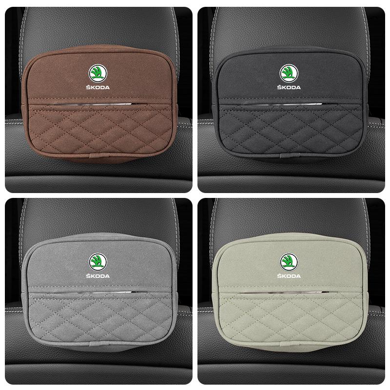 JNK3 Car Suede Tissue Box Organizer Accessories For Skoda Kylaq Elroq Kodiaq Octavia Enyaq Kamiq Scala Rapid Superb Karoq Fabia Yeti
