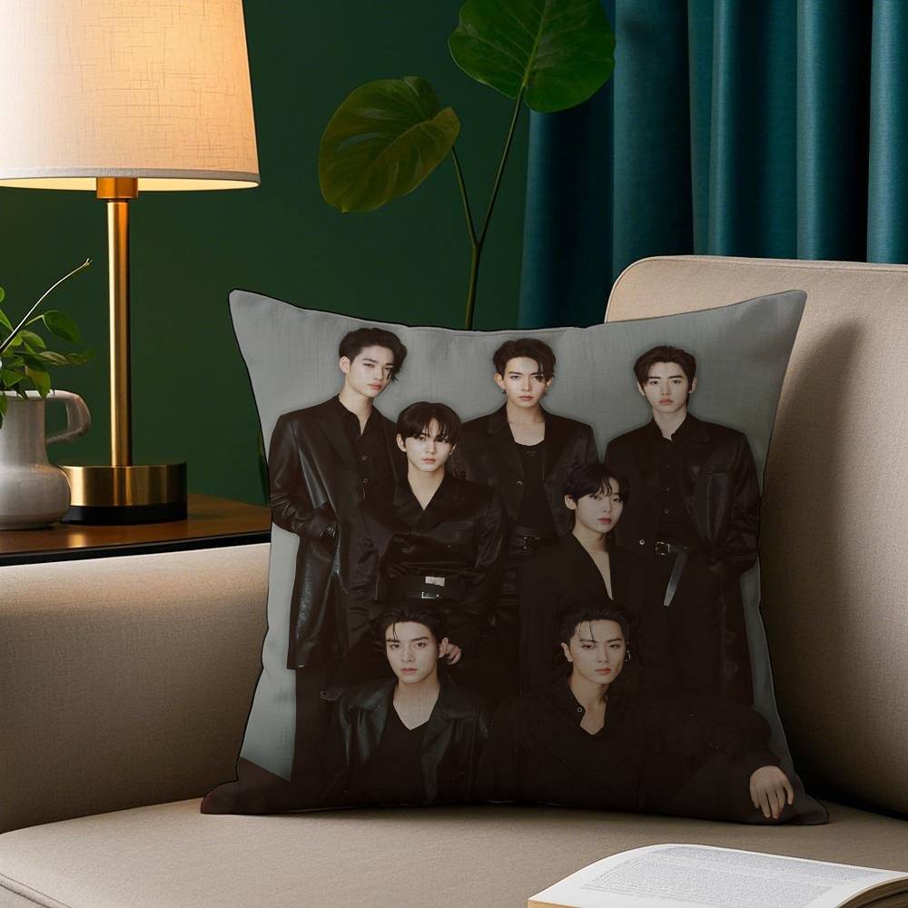 Kpop E-Enhypens Pillow Case Short Plush Print Cushion Cover Square Throw Pillow Covers Sofa Home Decor
