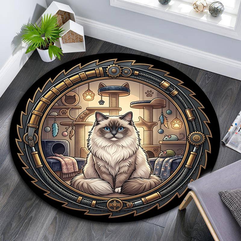 Steampunk Cat Haven Round Area Rug Under Office Chairs Bedroom Living Room Home Decor