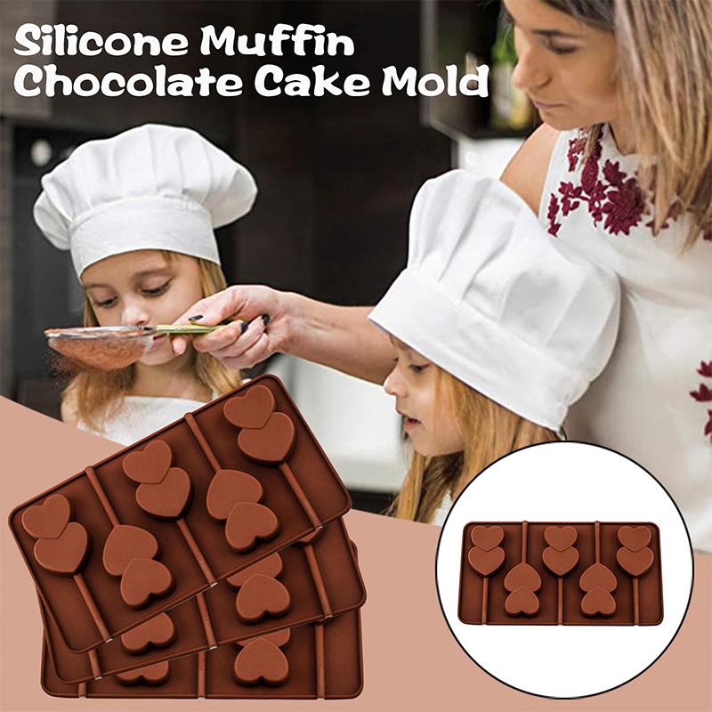 Non-Stick Silicone Lollipop Mold Heart Shaped Cake Mold Heat Resistant Fondant Biscuit Chocolate Baking Tray DIY Decorating Tool