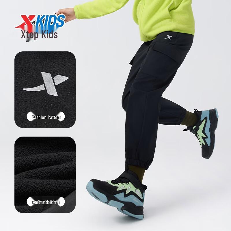 XTEP Kids' Winter Fleece-Lined Windproof Cargo Pants
