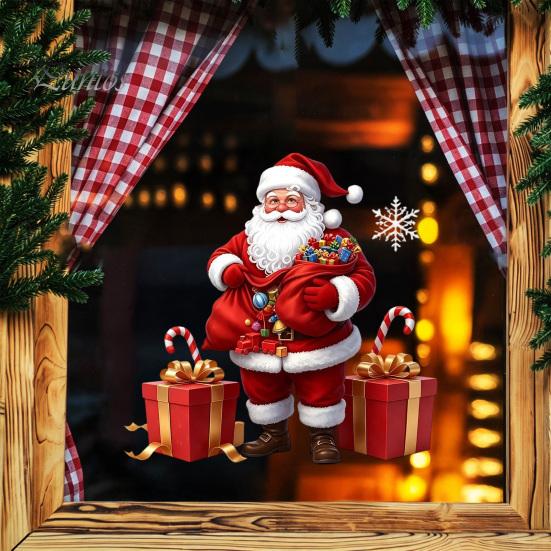 Xmas Decorative Decals Santa Claus Window Static Sticker, Reusable Waterproof PVC Christmas Decal, Winter Decorations HD Printing Clings for