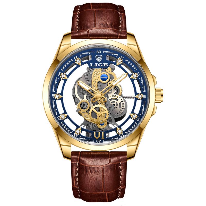 LIGE Men s Skeleton Quartz Watch: Transparent, New Concept, Business, Waterproof.