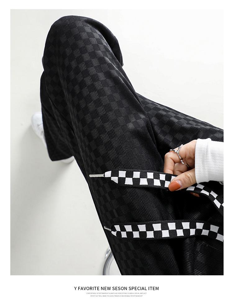 Checkered Ice Silk Wide-Leg Pants for Women, Summer 2025: High-Waist, Floor-Length, Casual Petite Straight-Leg Design