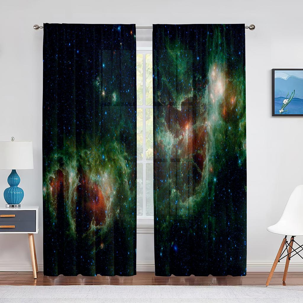 Nebula Galaxy Sheer Voile Curtain Universe Space Red Psychedelic Planet Window Tulle Curtains for Living Room Bedroom Decoration