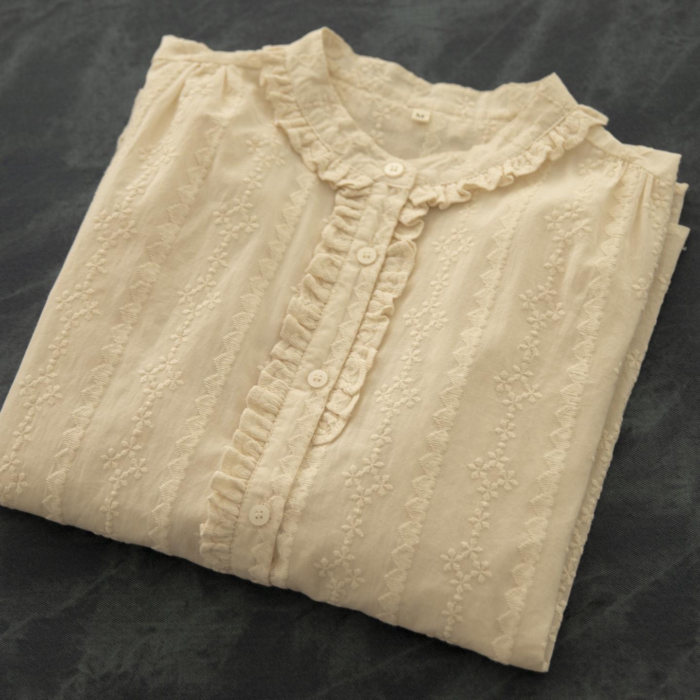 Женская хлопковая рубашка в ретро-стиле, вышитая, для вечернего чаепития, в корейском стиле L абрикосовый