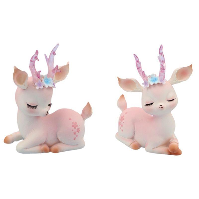 AEE4-Deer Figurines Miniature Deer Family Figures Mini Reindeer Statues Desktop Ornament For Gifts Home Office Car Decor