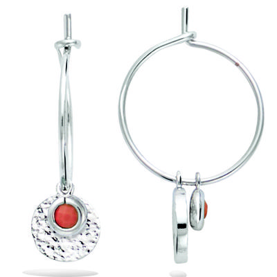 [R1726] - Gold Plated Hoop Earrings 'Cleopatra' Rhodium Silver Coral - 14 Mm - 8 Mm