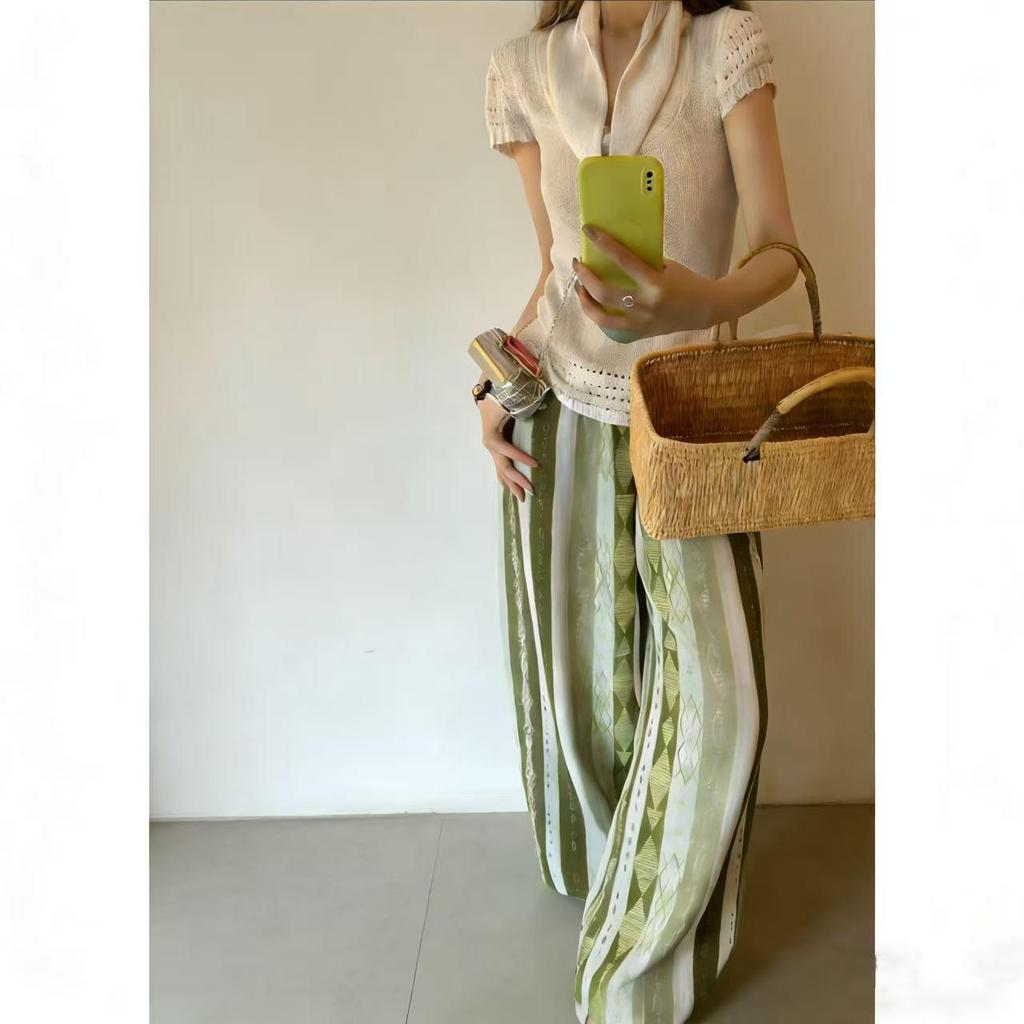 Three Sizes Women's Cotton Silk Wide-Leg Rayon Pants - Spring/Summer Breathable, Plus Size Casual Home Sleepwear