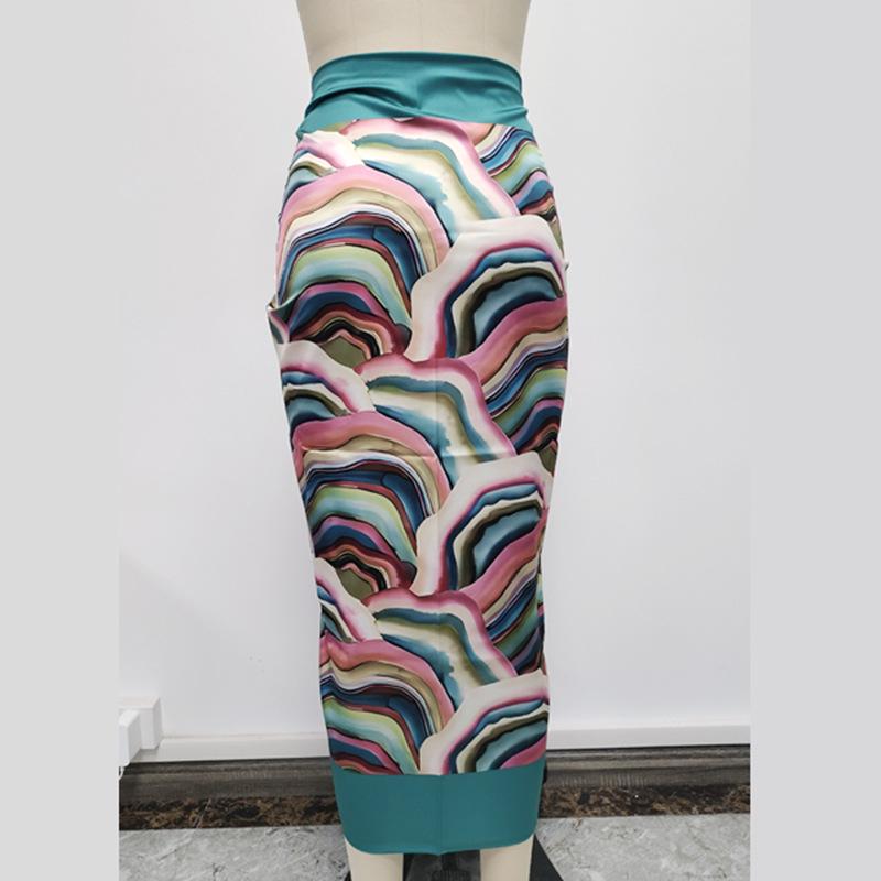 Cross-border Vacation Style Midi Skirt with Tie-up Design and Print