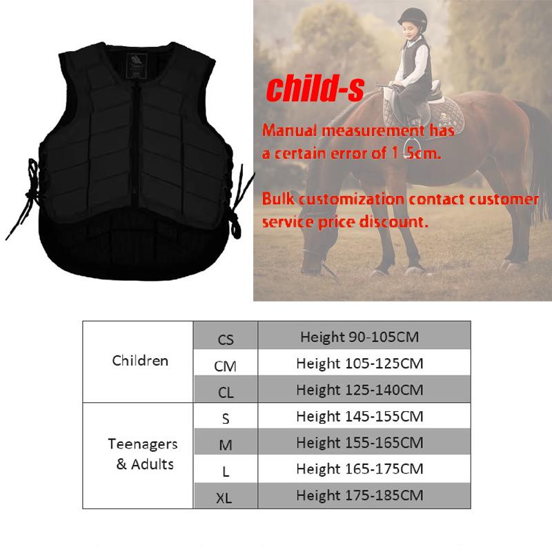 Horse Riding Vest Black Zipper Equestrian Vest for Adult Children Horse Riding Training Waistcoat EVA Equestrian Protective Pad Child-S