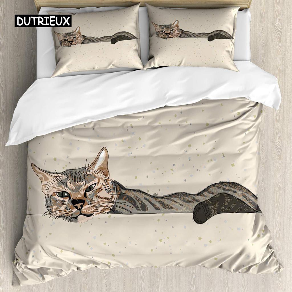 Cute Cat Duvet Cover Twin Size 3D Animal Vivid Colorful Cat Printed Comforter Cover Soft Polyester Bedding Set for Adult Teens