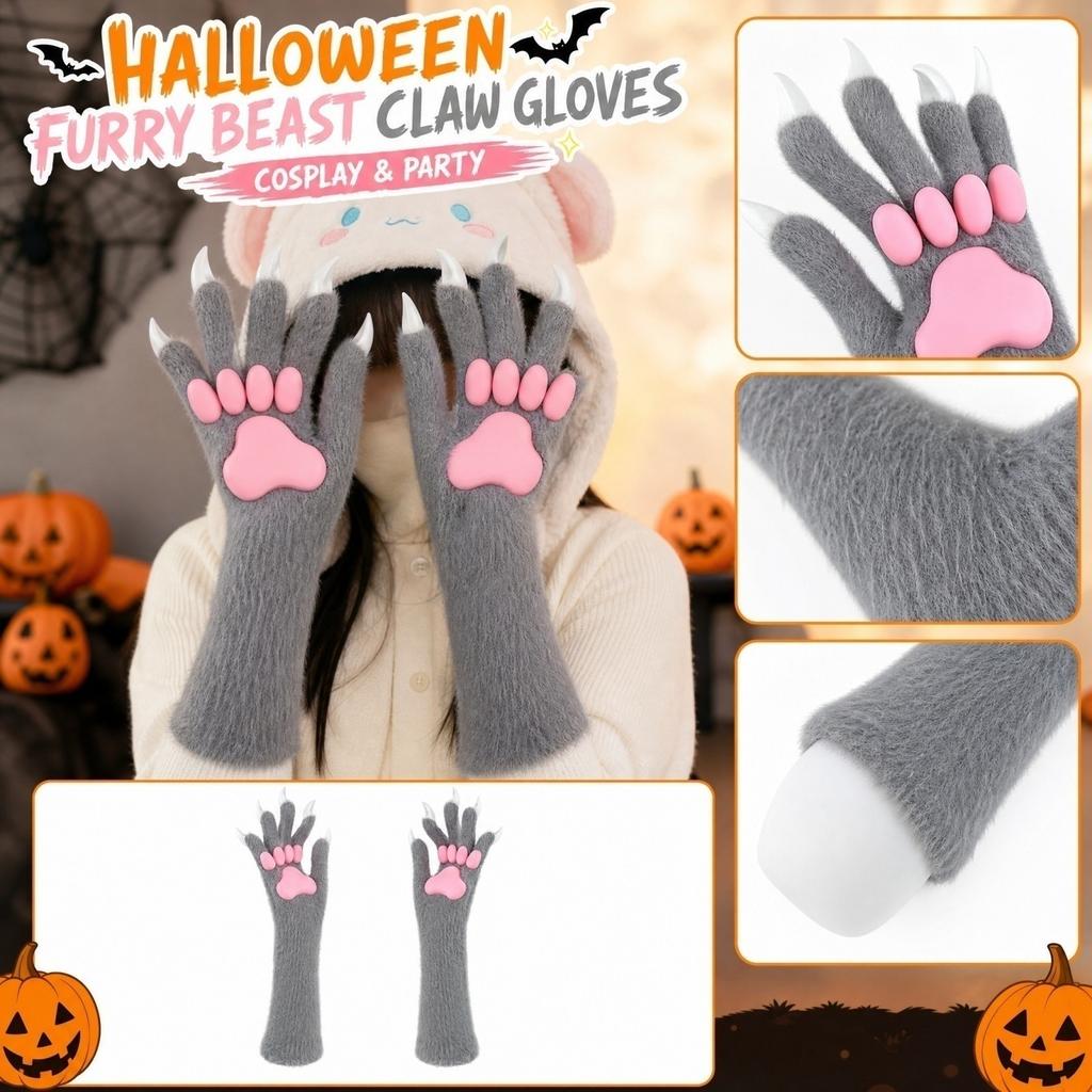 Halloween Silicone Gloves with Pads, Long Tips for Scary Costume