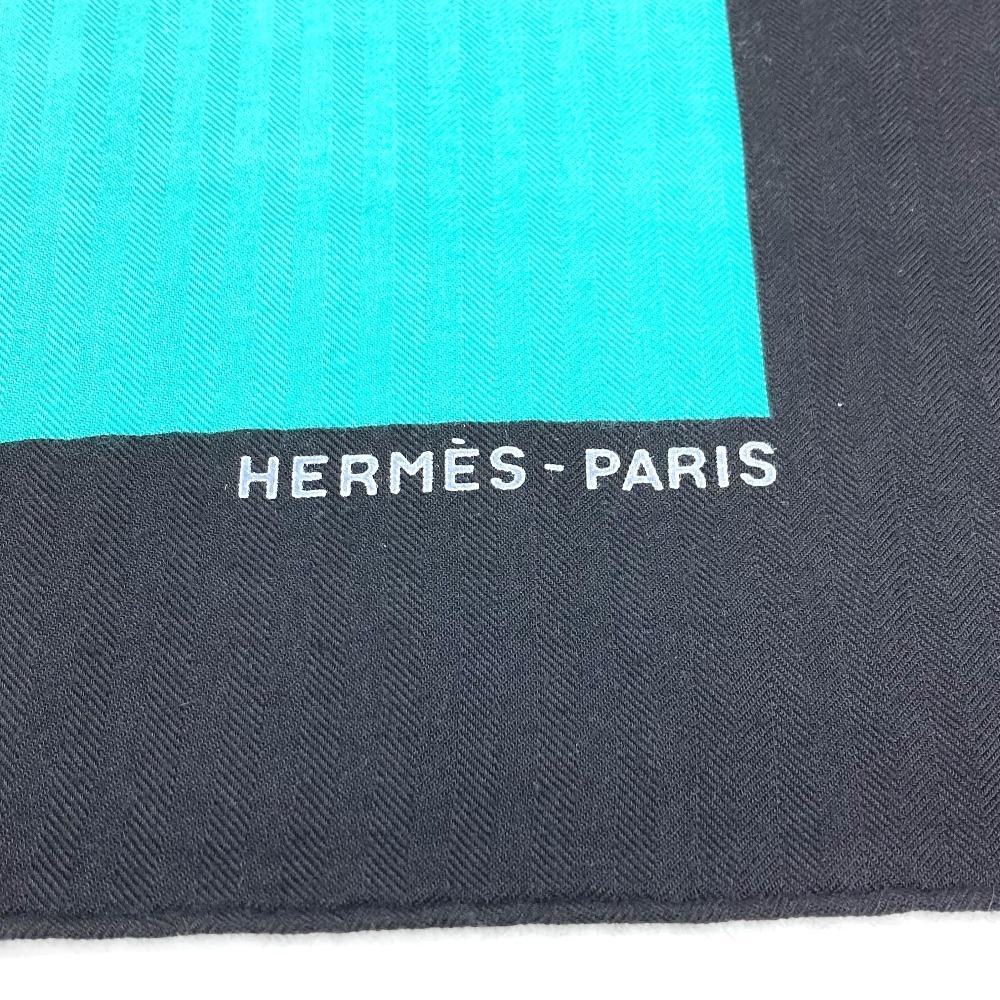 HERMES Calle Jean 140 Large Shawl Stole Scarf Cashmere / silk Black/Multicolore
