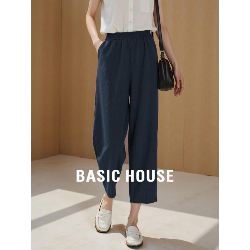 Basic House Women s 100% Linen Cropped Wide-Leg Trousers XL темно-синий