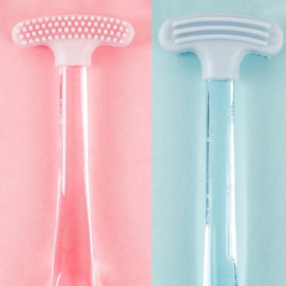 Silicone Tongue Brush With Plastic Handle Double-Sided Tongue Cleaner Fresher Breath Brush For Tongue Cleaning Oral Care Tool