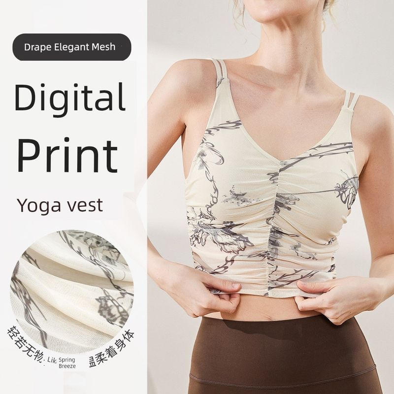 Export Sports Intimates Women's Beauty Back Sling Fixed One-Piece Chest Pad Yoga Bra Print Fitness Vest Tops