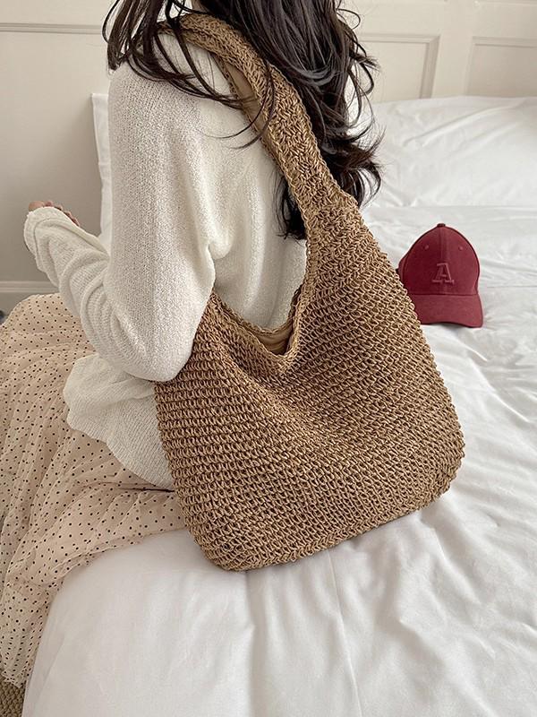 European & American Mori Style Single Shoulder Straw Woven Bag - Casual, Versatile, Large Capacity Beach Holiday Bag.