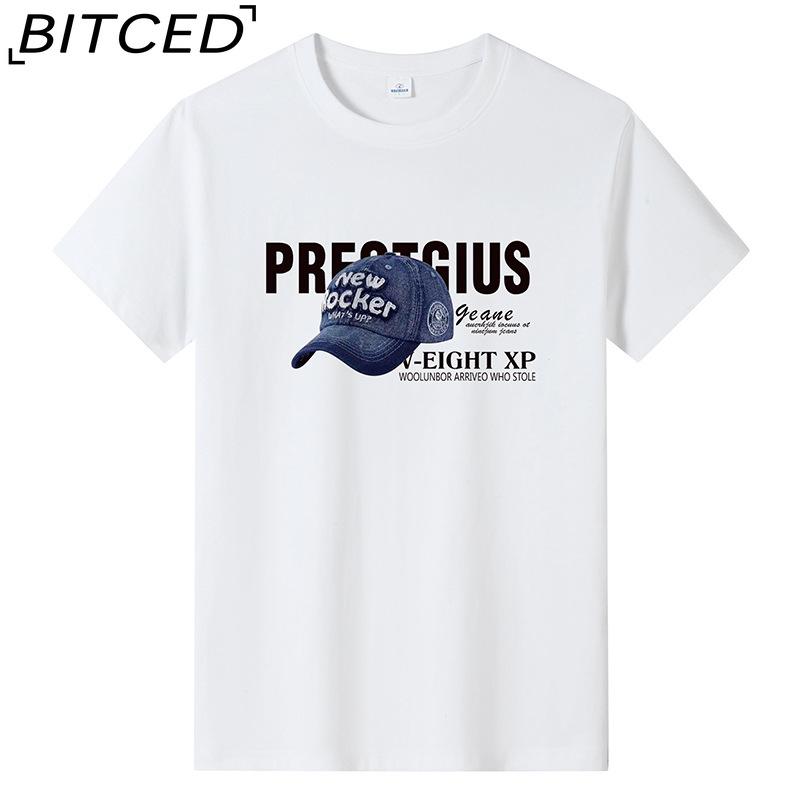 BITCED Хлопковая футболка с коротким рукавом, мужская модная свободная рубашка с коротким рукавом и принтом, сострадательная рубашка S белый