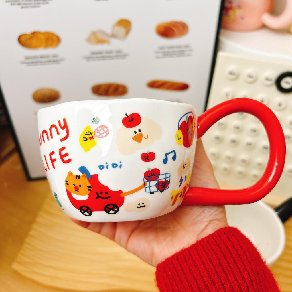 Cartoon Keramiktasse Tasse Kaffeetasse Gepunktet Zuhause Frühstück Milchbecher Großer Henkel Geschenk Hohes Aussehen