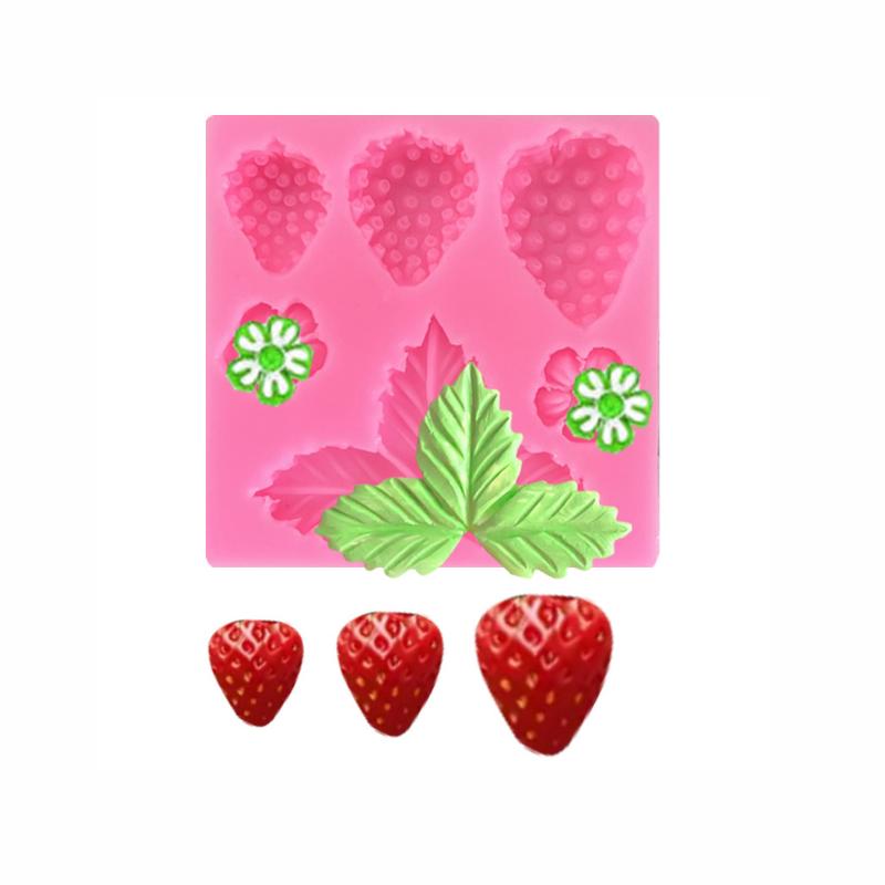 1PC Silicone Mold Cake Decorating Tool Pink Strawberry Flower Leaf Fondant Sugarcraft Chocolate Gumpaste Mold Resin Clay Tool