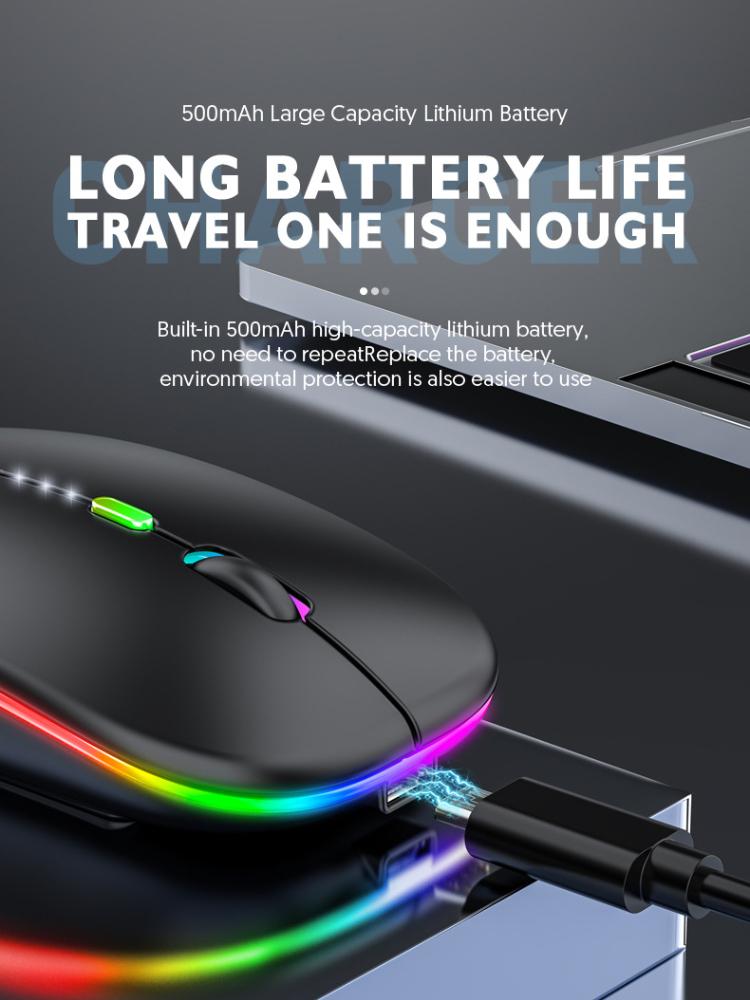 Kabellose Bluetooth-Maus mit Power-Display, leuchtend, geräuscharm, ergonomisch, wiederaufladbar, für Heimbüro-Spiele