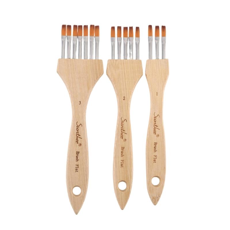 3Pcs Artist Paint Brush Set Multi Head Wood Handle Paint Brushes with Soft Nylon Bristles For Oil Watercolor Acrylic