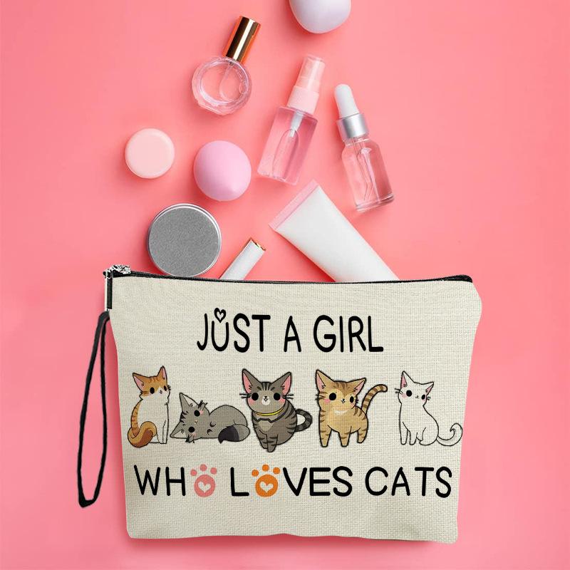Cute Cartoon Kitten Cosmetic Bag Versatile Large Capacity Pencil Storage Pouch Portable Travel Toiletry Bags Female Clutch Bags