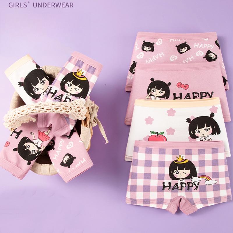 4 Pcs Girls Cartoon Boxers Cute Toddler Underwear Soft Cotton Underpants for 1-12 Years Kids Panties