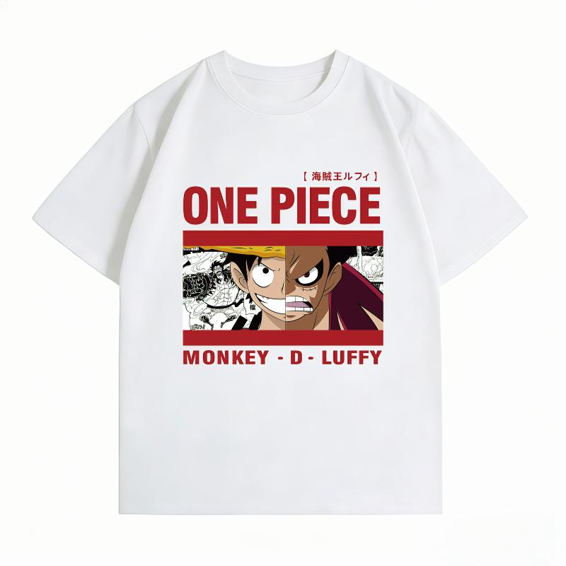 One Piece Luffy Unisex's 100% Cotton T-Shirt, Streetwear Breathable Fashion Anime Graphic Short Sleeve Unisex's Tops