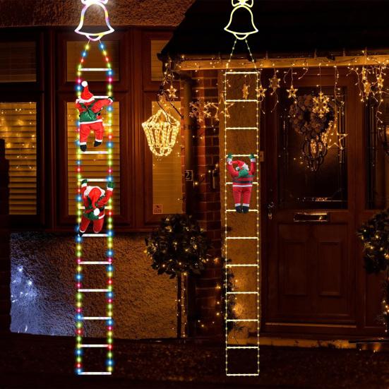 LED Christmas String Lights Santa Claus Decorative Ladder Lights 8 Modes Timer Memory Function Xmas Outdoor Indoor Decorations Waterproof Fairy Lights