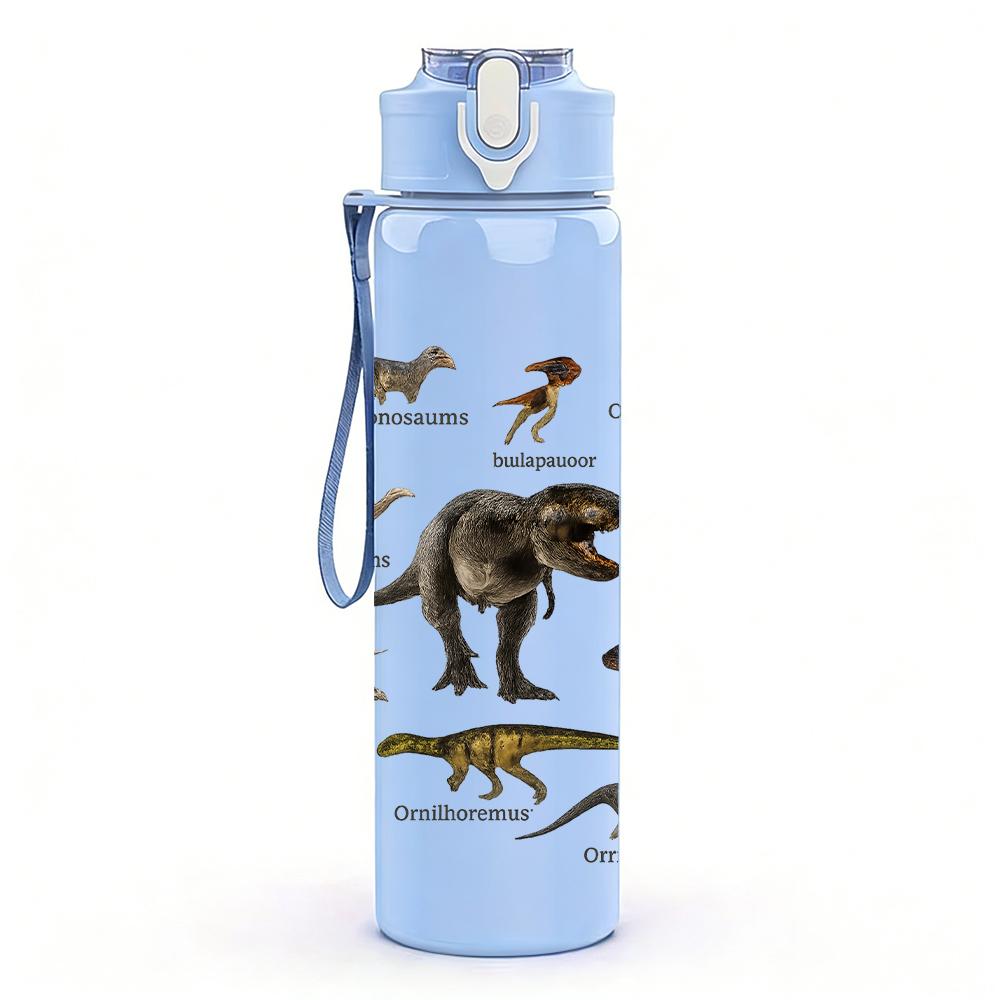 1 PZ Collezionismo Fossile Scheletro di Dinosauro 750ml Bottiglia d'Acqua in Plastica Colorata Tappo Flip-Top con Cannuccia Anti-Goccia Per Sport Ufficio Uso Domestico
