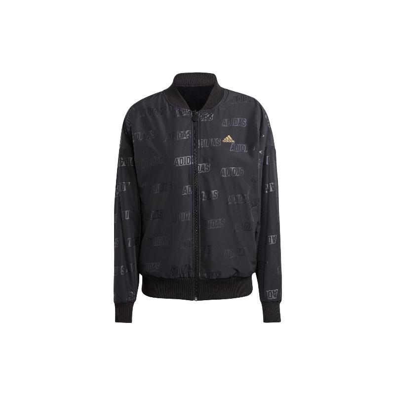 Adidas Embossed Monogram Reversible Letter Logo Print Sports Jacket Women Jacket Black IA3173