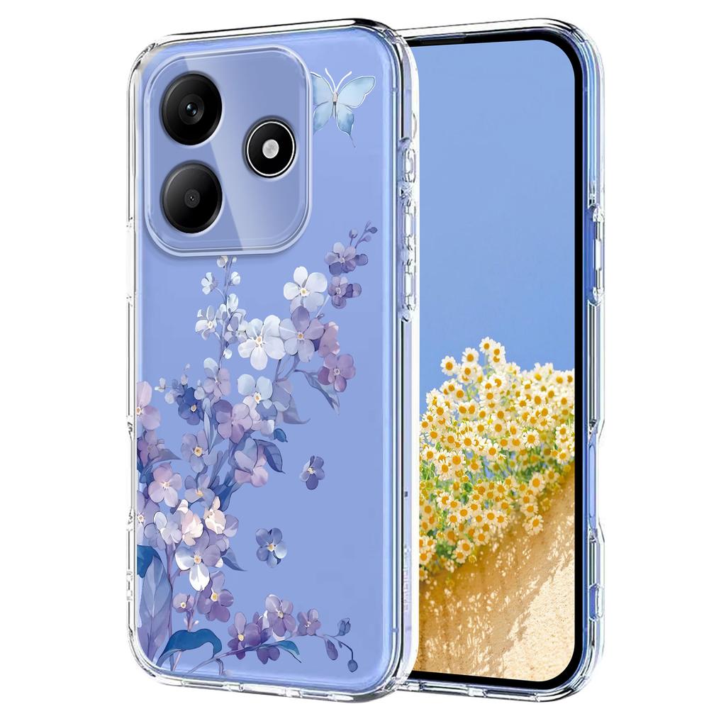 Für Xiaomi Redmi Note 14 4G (163,25 x 76,55 x 8,16 mm) Hülle Schmetterling Blumenmuster Druck TPU Handy Rückseite