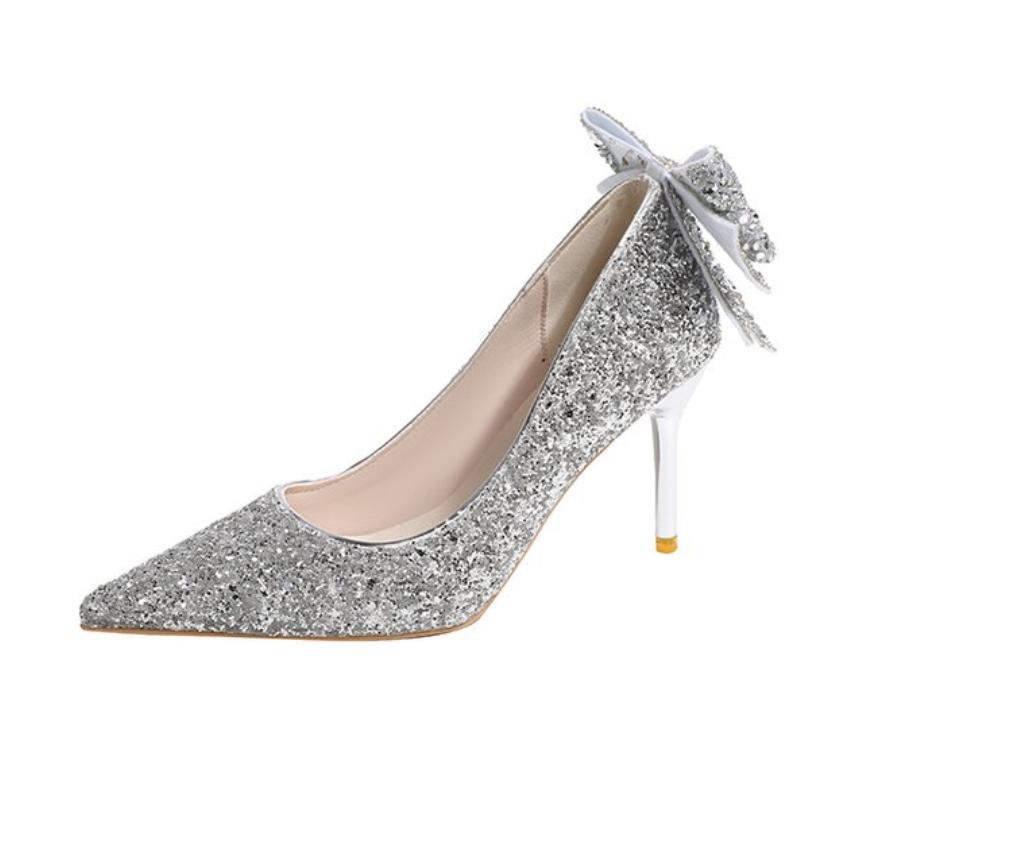 Mode 2025Neue Schuhe für Silberfarbene Damen-Sommerschuhe Hochzeit Brautschuh Strass Spitz Super Hoher Absatz Zapatos Mujer
