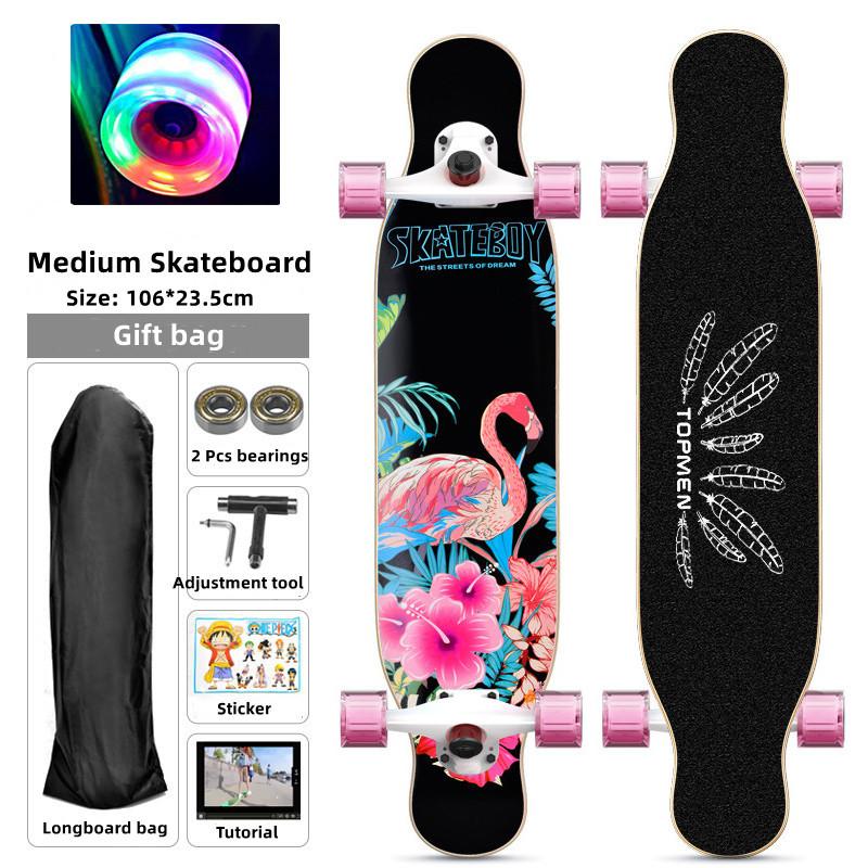 106MM Skateboard pro začátečníky Longboard Javor Flat-Plate Double Rocker Board Ocelové ložisko PU kolečka Dětské skateboardové prkno pro dospělé