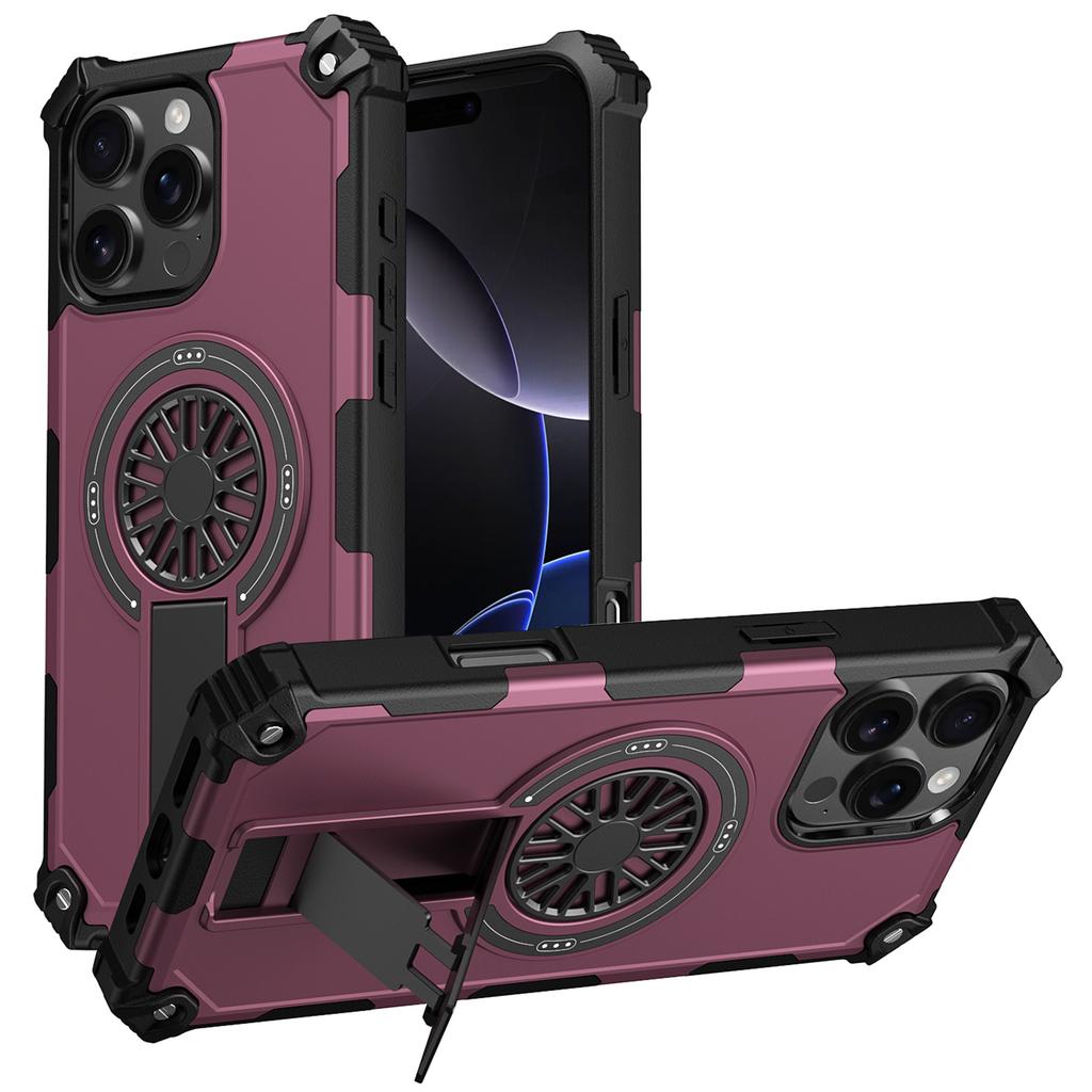For iPhone 16 Pro Magnetic Case Kickstand TPU+PC Drop Defend Phone Cover