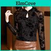 Top Cheongsam Autunnale Stile Cinese Nuovo con Bottoni sul Collo, Maglietta a Maniche Lunghe Slim con Base in Rete per Donna