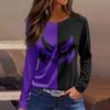 Women's Halloween Print Long Sleeve Round Neck Casual Top with Side Slit