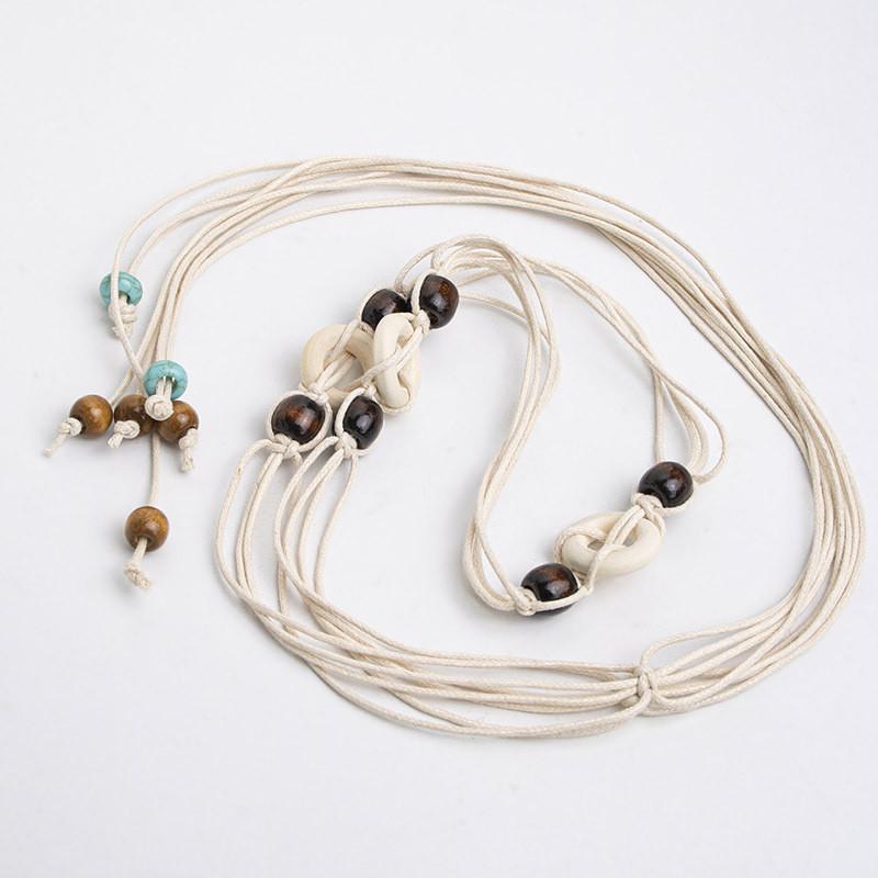 Ethnic Bohemian Waist Rope Cord With Wooden Beads For Relaxed Boho Style