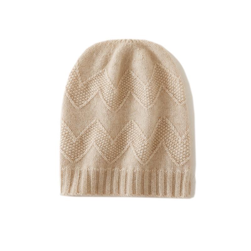 Cashmere Autumn and Winter New Style Women's High End Solid Color Cable Thickened Warm Ear Protection Fashionable Knitted Casual Hat