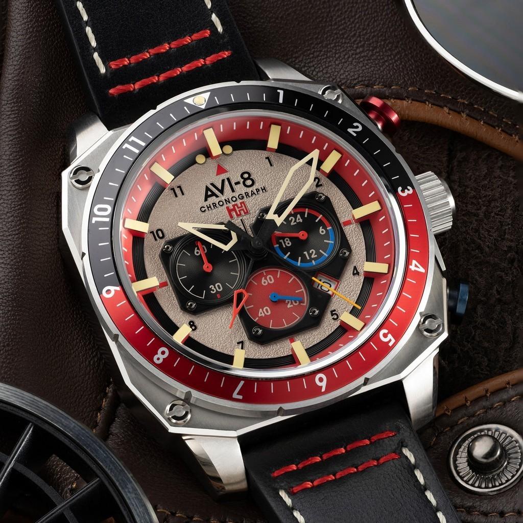 AVI-8 Hawker Hunter Atlas Dual Time Chronograph Hazard Red Quartz AV-4100-03 Men's Watch